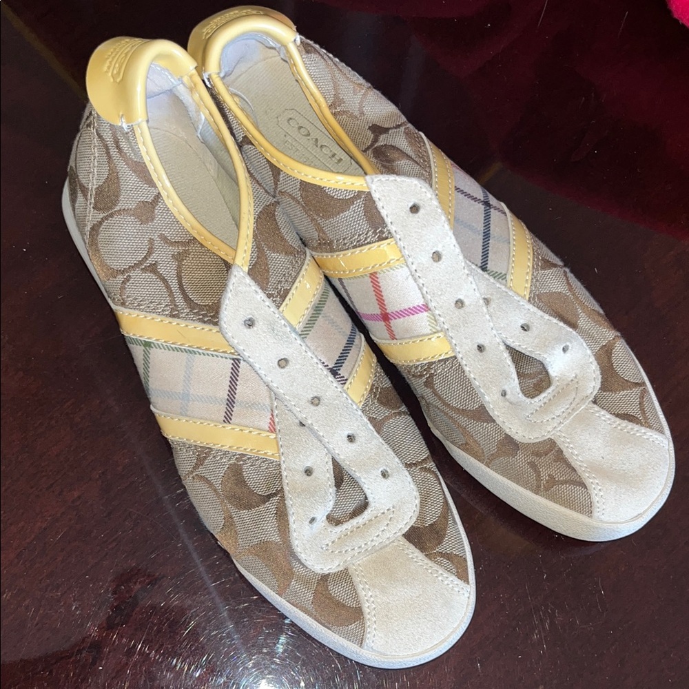 Coach Beige and Yellow Slip-On Sneakers